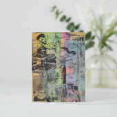 Kleurrijke Mixed Media Retro Houtbewerking Mannen Briefkaart (Staand voorkant)