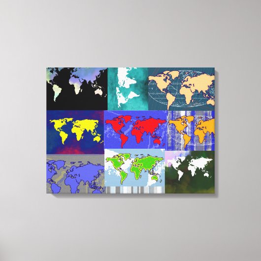 kleurrijke mixedworld . world art map canvas afdruk (Voorkant)