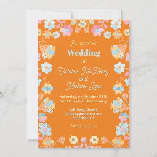 Kleurrijke mod borduurwerk bruiloft kaart (Voorkant)