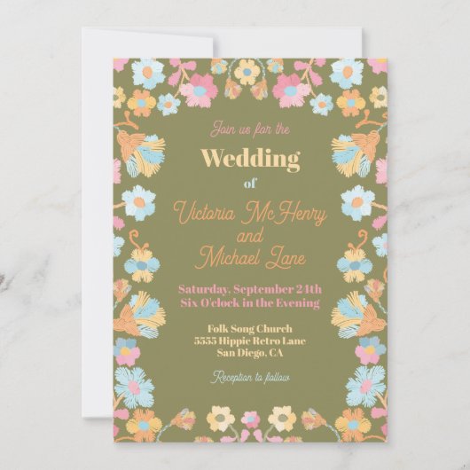 Kleurrijke mod borduurwerk bruiloft kaart (Voorkant)