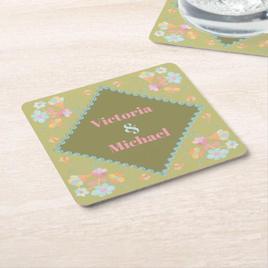 Kleurrijke mod borduurwerk kartonnen onderzetters (Schuin)