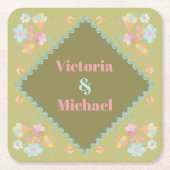 Kleurrijke mod borduurwerk kartonnen onderzetters (Voorkant)