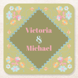 Kleurrijke mod borduurwerk kartonnen onderzetters