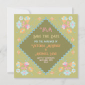 Kleurrijke Mod Borduurwerk Save the Date Kaart (Voorkant)