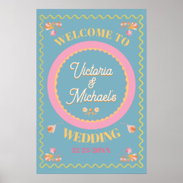 Kleurrijke mod borduurwerk welkom bruiloft teken poster