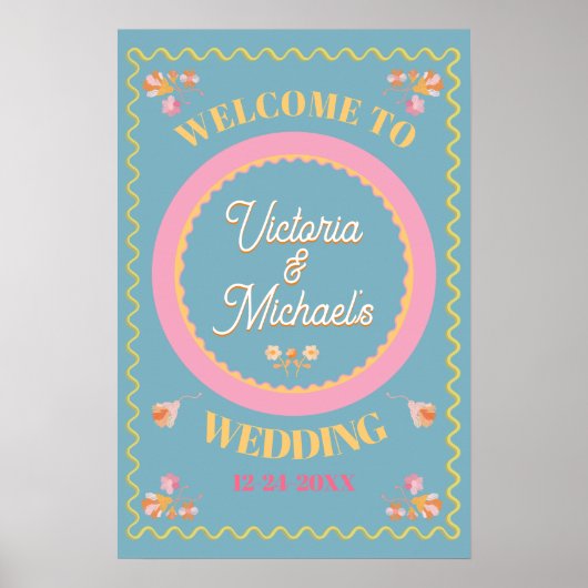 Kleurrijke mod borduurwerk welkom bruiloft teken poster (Voorkant)