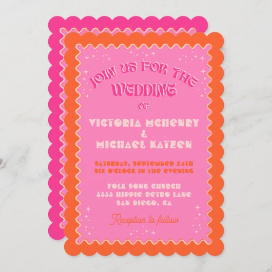 Kleurrijke Mod Heldere Vette Retro Bruiloft Kaart (Voorkant / Achterkant)