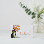 Kleurrijke Mode bloemenmeisje silhouet Visitekaartje (Staand voorkant)