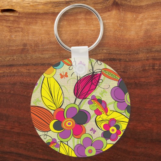 Kleurrijke Mode Floral design Sleutelhanger (Voorkant)