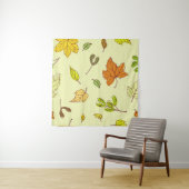 Kleurrijke modelbladbladeren tegen gele achtergron wandkleed (In Situ (horizontaal))