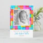 Kleurrijke Modern Art Foto Baby Aankondiging (Staand voorkant)