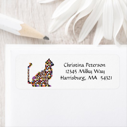 Kleurrijke Modern Cat Quiltpatroon Adresetiketten Etiket (Insitu)