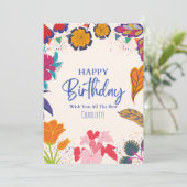 Kleurrijke Modern Floral Custom Happy Birthday Kaa Kaart (Staand voorkant)