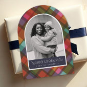 Kleurrijke Modern Plaid Kerstfoto Vakantie Kaart