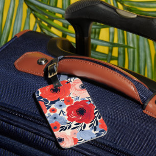 Kleurrijke Modern Rood Wit Blauw Waterverf Bloemen Bagagelabel