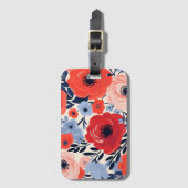 Kleurrijke Modern Rood Wit Blauw Waterverf Bloemen Bagagelabel (Voorkant (verticaal))