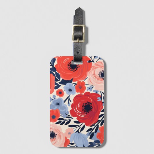 Kleurrijke Modern Rood Wit Blauw Waterverf Bloemen Bagagelabel (Voorkant (verticaal))