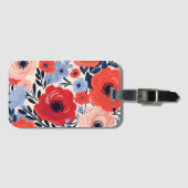 Kleurrijke Modern Rood Wit Blauw Waterverf Bloemen Bagagelabel (Voorkant (horizontaal))