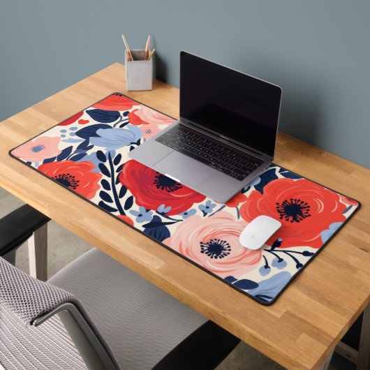 Kleurrijke Modern Rood Wit Blauw Waterverf Bloemen Bureaumat (Kantoor 2)