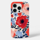 Kleurrijke Modern Rood Wit Blauw Waterverf Bloemen Case-Mate iPhone Case (Achterkant)