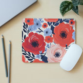 Kleurrijke Modern Rood Wit Blauw Waterverf Bloemen Muismat