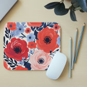 Kleurrijke Modern Rood Wit Blauw Waterverf Bloemen Muismat