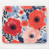 Kleurrijke Modern Rood Wit Blauw Waterverf Bloemen Muismat (Voorkant)