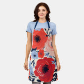 Kleurrijke Modern Rood Wit Blauw Waterverf Bloemen Schort (Gedragen)