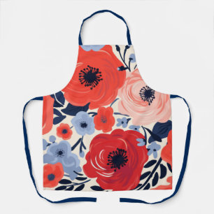 Kleurrijke Modern Rood Wit Blauw Waterverf Bloemen Schort