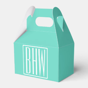 Kleurrijke Moderne 3 Initiaal Monogram Wit Op Aq Bedankdoosjes