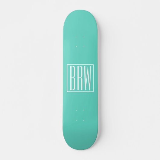 Kleurrijke Moderne 3 Initiaal Monogram | Wit Op Aq Persoonlijk Skateboard (Voorkant)