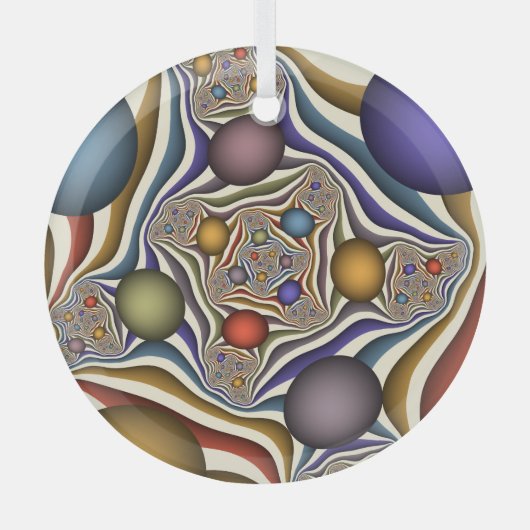 Kleurrijke, moderne Abstracte fractale kunst omhoo Glas Ornament (Voorkant)