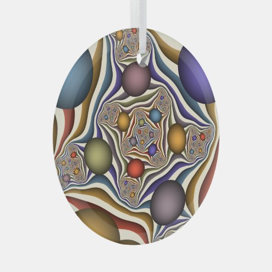 Kleurrijke, moderne Abstracte fractale kunst omhoo Glas Ornament (Voorkant Rechts)