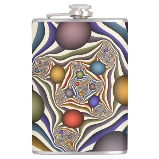 Kleurrijke, moderne Abstracte fractale kunst omhoo Heupfles (Voorkant)