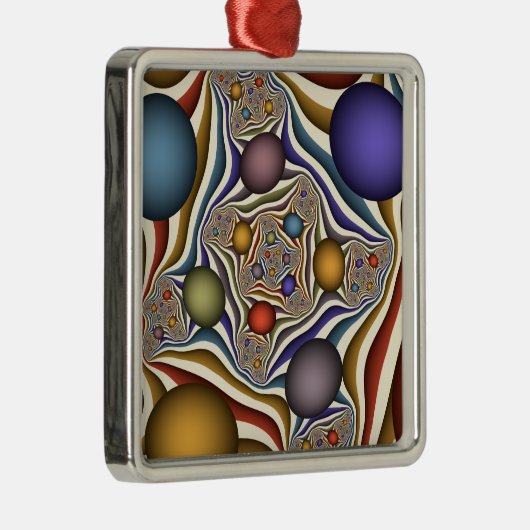 Kleurrijke, moderne Abstracte fractale kunst omhoo Metalen Ornament (Rechts)