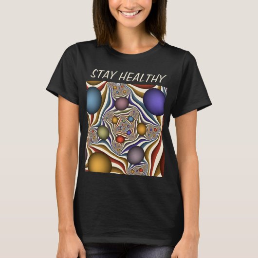 Kleurrijke, moderne Abstracte fractale kunst omhoo T-shirt (Voorkant)