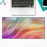 Kleurrijke moderne Abstracte golf gepersonaliseerd Bureaumat<br><div class="desc">Kleurrijke Modern Abstract Wave Personalized Calligraphy Script Name Desk Mat heeft een kleurrijk abstract patroon in paarse, roze, sinaasappel en groen met uw persoonlijke naam in een elegant modern kalligrafie script. Perfect cadeau voor familie en vrienden voor verjaardag, kerst, Moederdag, grootouders, zus, vrouw, vriendin, partner, beste vrienden, collega's en meer....</div>