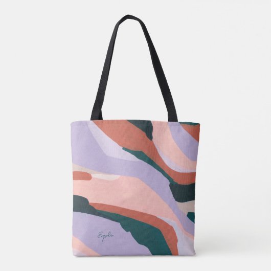 Kleurrijke Moderne Abstracte Kunst Aangepaste Naam Tote Bag (Achterkant)