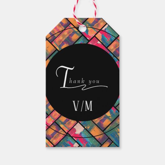 Kleurrijke moderne abstracte kunst bedankt cadeaulabel (Voorkant)