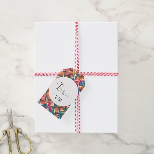 Kleurrijke moderne abstracte kunst verf bedankje cadeaulabel (Met Touw)