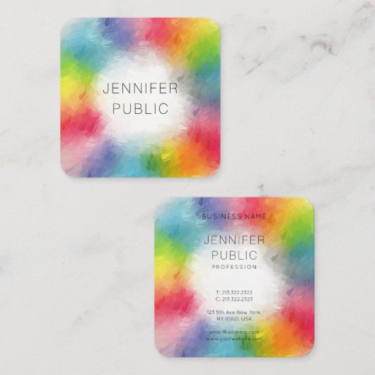 Kleurrijke moderne Abstracte kunstregenboogkleuren Vierkante Visitekaartje (Voorkant / Achterkant)