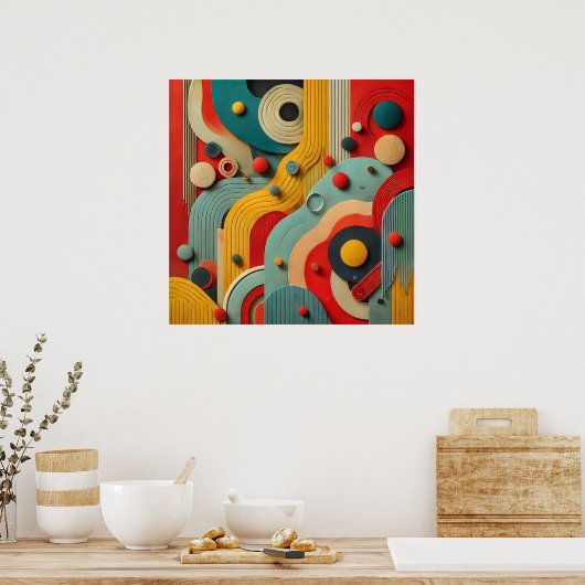 Kleurrijke Moderne Abstracte organische vormen Muu Poster (Keuken)