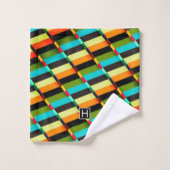 Kleurrijke Moderne Abstracte Strepen & Monogram Bad Handdoek (Wasdoekje)