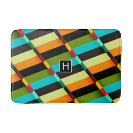 Kleurrijke Moderne Abstracte Strepen & Monogram Badmat