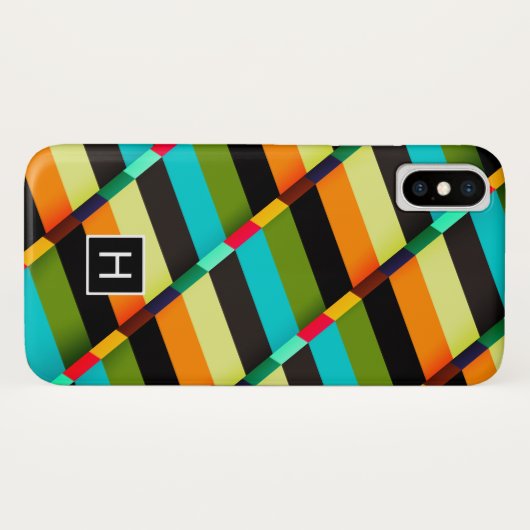 Kleurrijke Moderne Abstracte Strepen & Monogram Case-Mate iPhone Case (Achterkant (horizontaal))