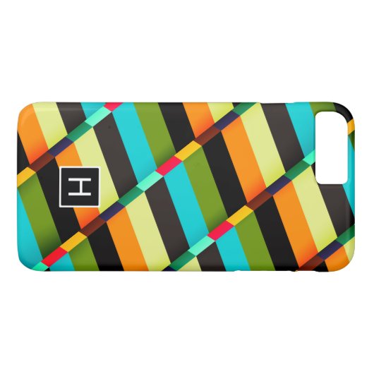 Kleurrijke Moderne Abstracte Strepen & Monogram Case-Mate iPhone Case (Achterkant (Horizontaal))