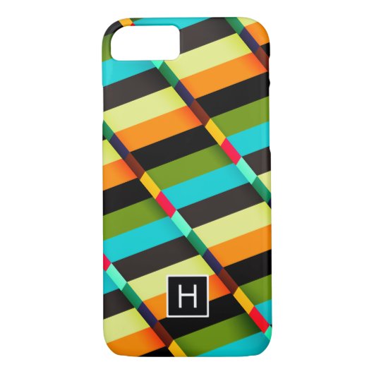 Kleurrijke Moderne Abstracte Strepen & Monogram Case-Mate iPhone Case (Achterkant)