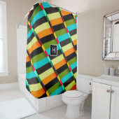 Kleurrijke Moderne Abstracte Strepen & Monogram Douchegordijn (In situ)