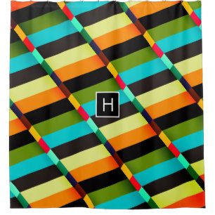 Kleurrijke Moderne Abstracte Strepen & Monogram Douchegordijn