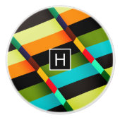 Kleurrijke Moderne Abstracte Strepen & Monogram Keramische Knop (Voorkant)